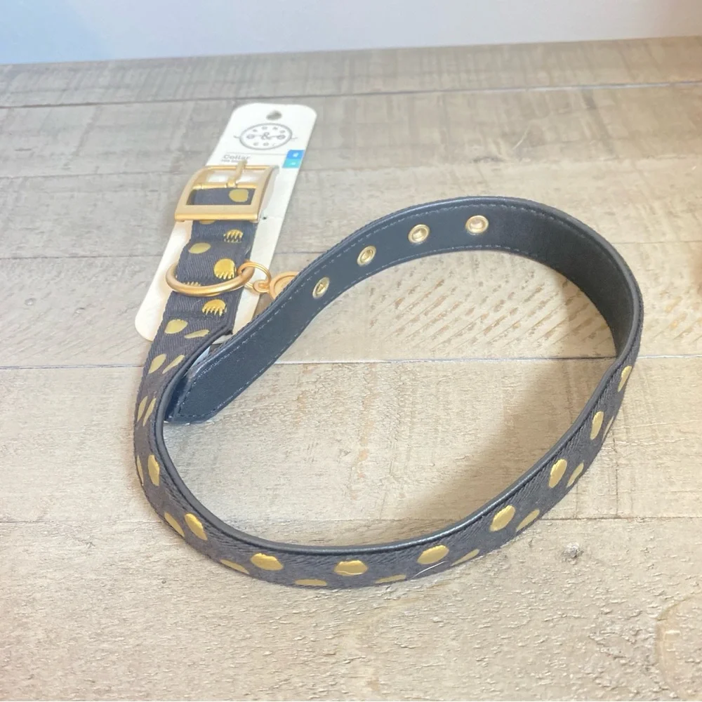 Bond & Co NWT Black and Gold Dog Collar with Polka Dot Design L/XL Pet Lovers